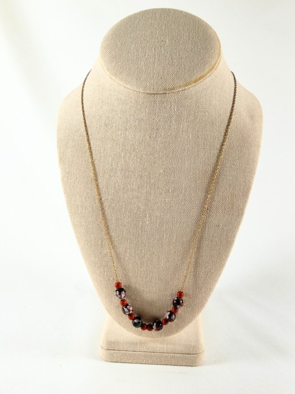 Cloisonne Handmade 15 Bead Necklace, On A Brass Chain